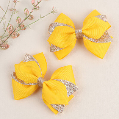 2db Duplarétegű masni Hajkapcsok Csillogó Grosgrain Szalag Hajtűk Lányok Fejviselet Hajmatricák Csípekkel Gyerek hajkiegészítők