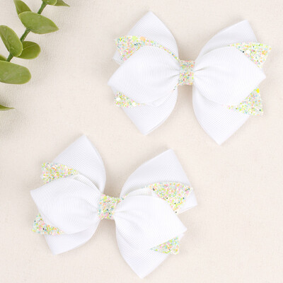 2db Duplarétegű masni Hajkapcsok Csillogó Grosgrain Szalag Hajtűk Lányok Fejviselet Hajmatricák Csípekkel Gyerek hajkiegészítők