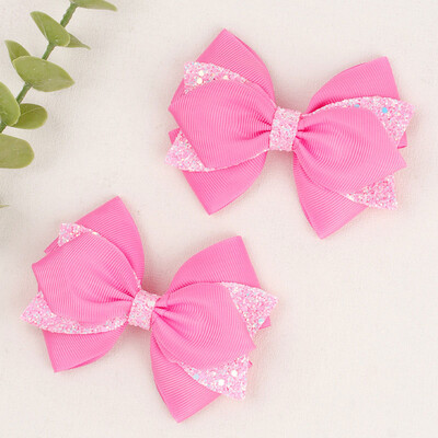 2db Duplarétegű masni Hajkapcsok Csillogó Grosgrain Szalag Hajtűk Lányok Fejviselet Hajmatricák Csípekkel Gyerek hajkiegészítők