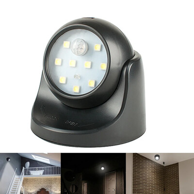 9 LED νυχτερινά φώτα τοίχου 360 μοιρών Περιστροφή λυχνίας αισθητήρα κίνησης PIR Ανιχνευτής αυτόματου ανιχνευτή υπερύθρων εσωτερικού χώρου για εσωτερικούς χώρους εξωτερικού χώρου