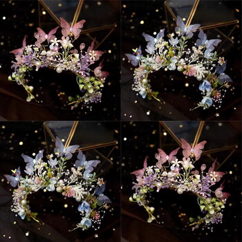 2024 Sweet Butterfly Wreath Headband For Kid Princess Flower Hairband Παιδικό δάσος Hairbands Flower Girl headpiece