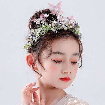 2024 Sweet Butterfly Wreath Headband For Kid Princess Flower Hairband Παιδικό δάσος Hairbands Flower Girl headpiece