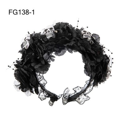 1PC Bandita cu flori de trandafiri de Halloween cu voal negru Costum de petrecere pentru femei, Cosplay cu flori pentru cap, caciula Ziua Morților