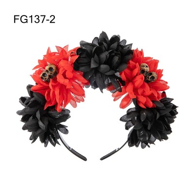 1PC Bandita cu flori de trandafiri de Halloween cu voal negru Costum de petrecere pentru femei, Cosplay cu flori pentru cap, caciula Ziua Morților