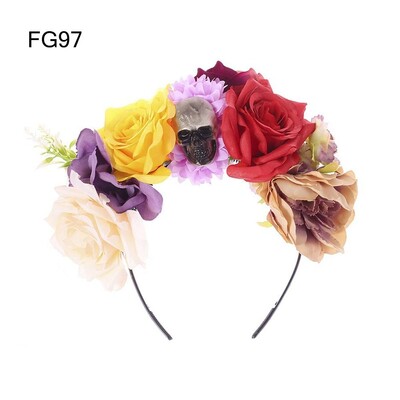 1PC Bandita cu flori de trandafiri de Halloween cu voal negru Costum de petrecere pentru femei, Cosplay cu flori pentru cap, caciula Ziua Morților