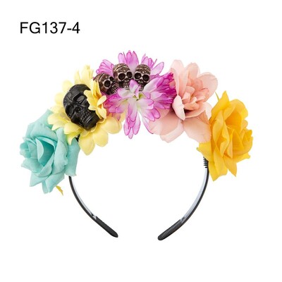 1PC Bandita cu flori de trandafiri de Halloween cu voal negru Costum de petrecere pentru femei, Cosplay cu flori pentru cap, caciula Ziua Morților