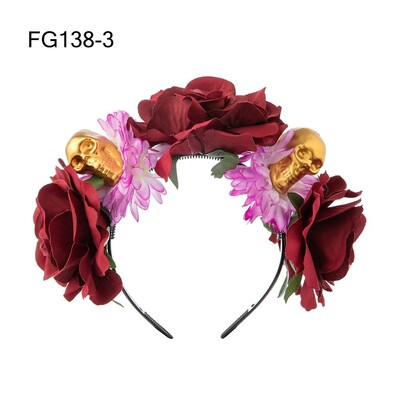 1PC Bandita cu flori de trandafiri de Halloween cu voal negru Costum de petrecere pentru femei, Cosplay cu flori pentru cap, caciula Ziua Morților