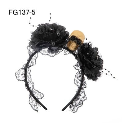 1PC Bandita cu flori de trandafiri de Halloween cu voal negru Costum de petrecere pentru femei, Cosplay cu flori pentru cap, caciula Ziua Morților