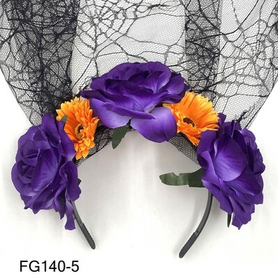 1PC Bandita cu flori de trandafiri de Halloween cu voal negru Costum de petrecere pentru femei, Cosplay cu flori pentru cap, caciula Ziua Morților