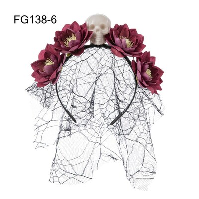 1PC Bandita cu flori de trandafiri de Halloween cu voal negru Costum de petrecere pentru femei, Cosplay cu flori pentru cap, caciula Ziua Morților