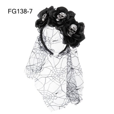 1PC Bandita cu flori de trandafiri de Halloween cu voal negru Costum de petrecere pentru femei, Cosplay cu flori pentru cap, caciula Ziua Morților