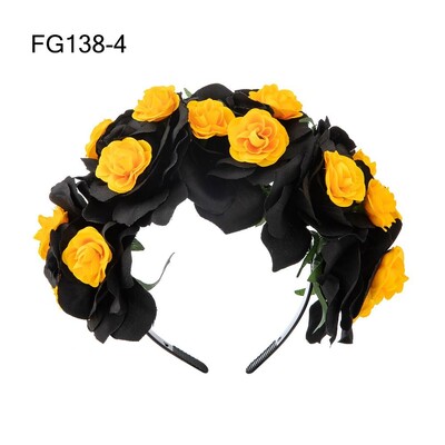 1PC Bandita cu flori de trandafiri de Halloween cu voal negru Costum de petrecere pentru femei, Cosplay cu flori pentru cap, caciula Ziua Morților