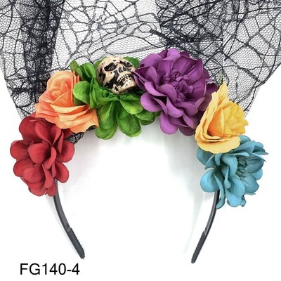 1PC Bandita cu flori de trandafiri de Halloween cu voal negru Costum de petrecere pentru femei, Cosplay cu flori pentru cap, caciula Ziua Morților