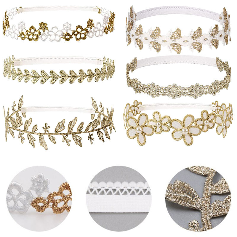 Miela nėriniuota galvos juosta mergaitėms vaikams Elastinė nailono naujagimio turbano plaukų juostelės Minkštos gėlėtos mažylių galvos apdangalai Kūdikių plaukų aksesuarai