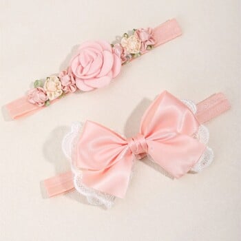 Σετ κεφαλοδεσμών για 2 PC Baby Girl Simulated Flower Headbands Χαριτωμένα δαντέλα με φιόγκο για στηρίγματα φωτογραφίας πάρτι Ιδανικό για δώρο για παιδιά