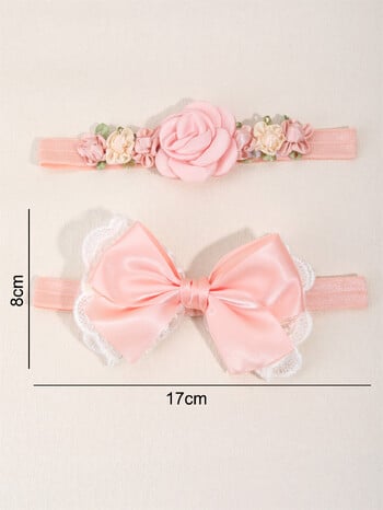 Σετ κεφαλοδεσμών για 2 PC Baby Girl Simulated Flower Headbands Χαριτωμένα δαντέλα με φιόγκο για στηρίγματα φωτογραφίας πάρτι Ιδανικό για δώρο για παιδιά