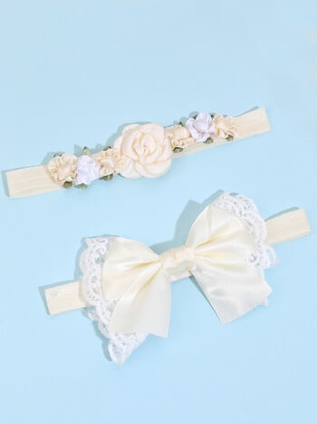 Σετ κεφαλοδεσμών για 2 PC Baby Girl Simulated Flower Headbands Χαριτωμένα δαντέλα με φιόγκο για στηρίγματα φωτογραφίας πάρτι Ιδανικό για δώρο για παιδιά