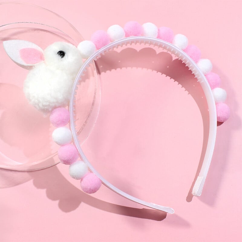 ncmama Kawaii Bunny čelenky Králik Čelenka pre deti Dievčatá Umývacia tvár Čelenka Plyšová loptička Obruč na vlasy Kórea Vlasové doplnky
