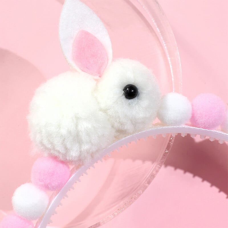 ncmama Kawaii Bunny čelenky Králik Čelenka pre deti Dievčatá Umývacia tvár Čelenka Plyšová loptička Obruč na vlasy Kórea Vlasové doplnky