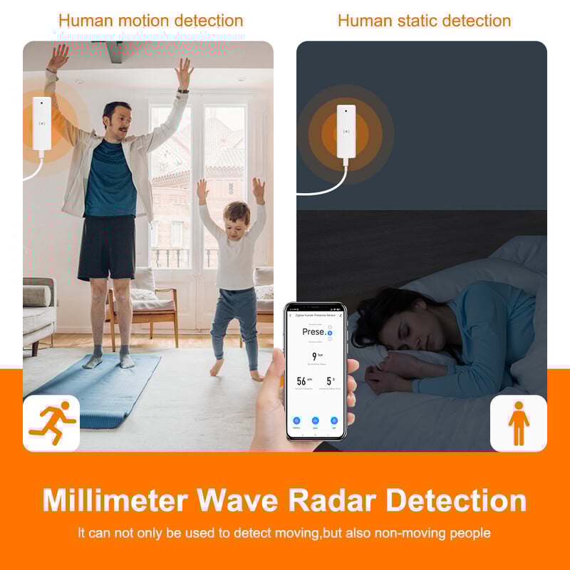 Zigbee Mmwave žmogaus buvimo jutiklis Tuya Smart Presence Detector 5V judesio jutiklis su skaisčio / atstumo aptikimu