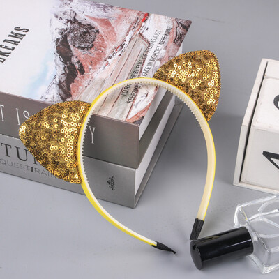 1vnt blizgučiai kačių ausų galvos juostelės mergaičių vakarėliui skirtos plaukų juostos Mielos blizgančios katės ausų plaukų juostelės Kitty galvos apdangalai vaikų vakarėliams plaukų priedai