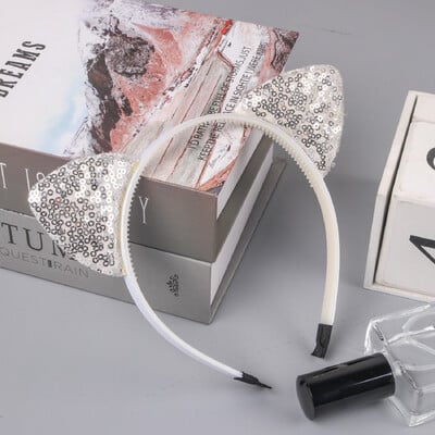 1vnt blizgučiai kačių ausų galvos juostelės mergaičių vakarėliui skirtos plaukų juostos Mielos blizgančios katės ausų plaukų juostelės Kitty galvos apdangalai vaikų vakarėliams plaukų priedai