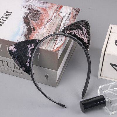 1vnt blizgučiai kačių ausų galvos juostelės mergaičių vakarėliui skirtos plaukų juostos Mielos blizgančios katės ausų plaukų juostelės Kitty galvos apdangalai vaikų vakarėliams plaukų priedai