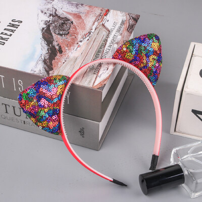 1vnt blizgučiai kačių ausų galvos juostelės mergaičių vakarėliui skirtos plaukų juostos Mielos blizgančios katės ausų plaukų juostelės Kitty galvos apdangalai vaikų vakarėliams plaukų priedai