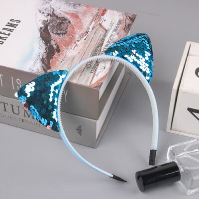 1vnt blizgučiai kačių ausų galvos juostelės mergaičių vakarėliui skirtos plaukų juostos Mielos blizgančios katės ausų plaukų juostelės Kitty galvos apdangalai vaikų vakarėliams plaukų priedai