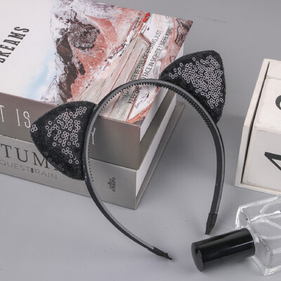 1vnt blizgučiai kačių ausų galvos juostelės mergaičių vakarėliui skirtos plaukų juostos Mielos blizgančios katės ausų plaukų juostelės Kitty galvos apdangalai vaikų vakarėliams plaukų priedai