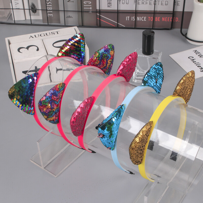 1vnt blizgučiai kačių ausų galvos juostelės mergaičių vakarėliui skirtos plaukų juostos Mielos blizgančios katės ausų plaukų juostelės Kitty galvos apdangalai vaikų vakarėliams plaukų priedai
