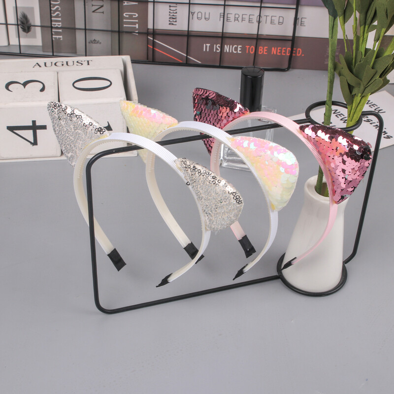 1vnt blizgučiai kačių ausų galvos juostelės mergaičių vakarėliui skirtos plaukų juostos Mielos blizgančios katės ausų plaukų juostelės Kitty galvos apdangalai vaikų vakarėliams plaukų priedai