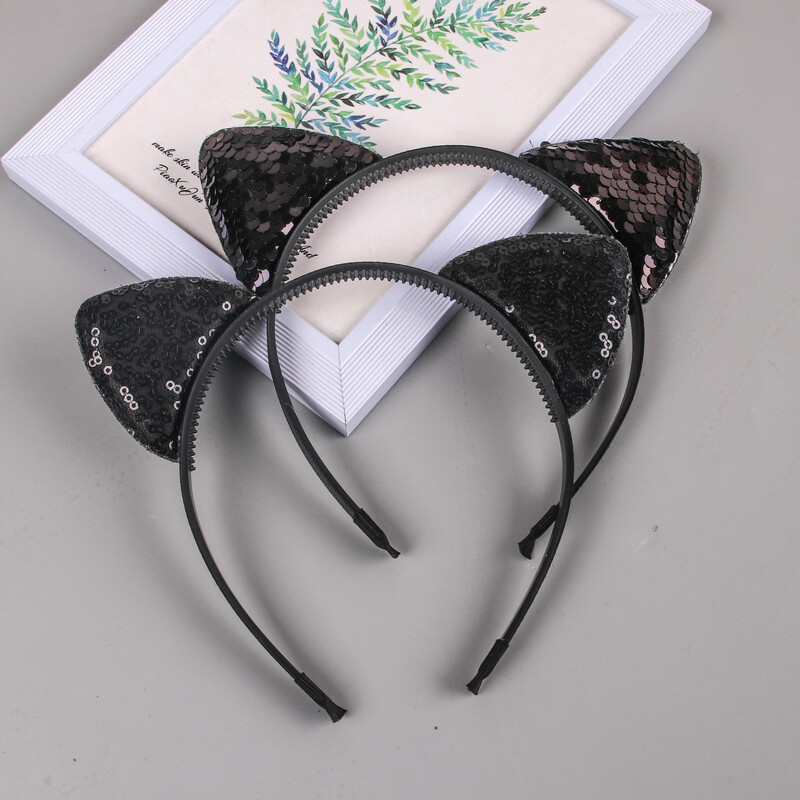 1vnt blizgučiai kačių ausų galvos juostelės mergaičių vakarėliui skirtos plaukų juostos Mielos blizgančios katės ausų plaukų juostelės Kitty galvos apdangalai vaikų vakarėliams plaukų priedai