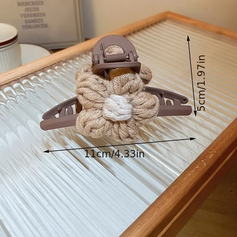 Vintage kötött virágos hajcsipesz virág dekoratív hajcsattal, őszi/téli kötött cápacsipesz, női hajkiegészítők