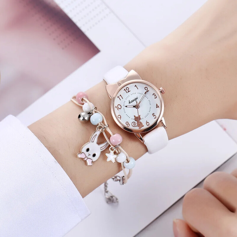 Vaikiški laikrodžiai Studentų laikrodžiai Mergaičių gimtadienio dovanos Gyvūnų ciferblato dirželiai Kvarciniai laikrodžiai Nemokami triušio apyrankės Vaikų laikrodis