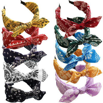 Boho Bow Headbands for Women Vintage Paisley Bandana Flower Printed Hairband Elastic Rabbit ear Head Wrap Χαριτωμένα αξεσουάρ μαλλιών