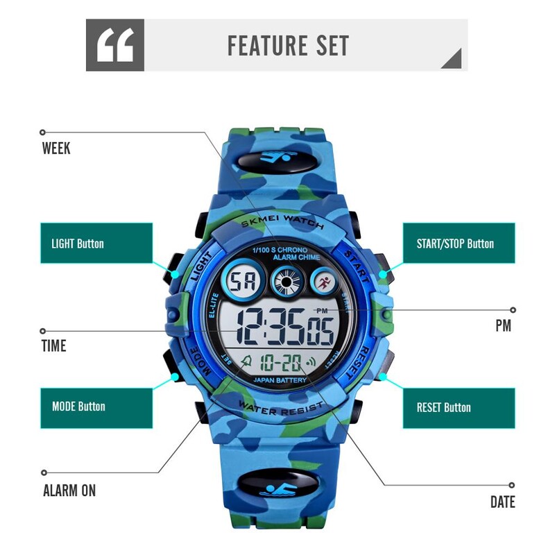 SKMEI Gyermek LED Elektronikus Digitális Karóra Stopóra 2 Time Gyerek Sportórák 50M Vízálló karóra fiúknak Lányoknak
