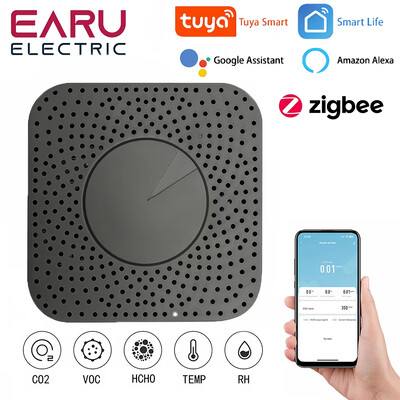 Tuya ZigBee Smart Air Box jutiklis Formaldehido LOJ CO2 Temperatūros Drėgmė 6In1 Oro kokybės tikrinimo DB signalizacija su Alexa