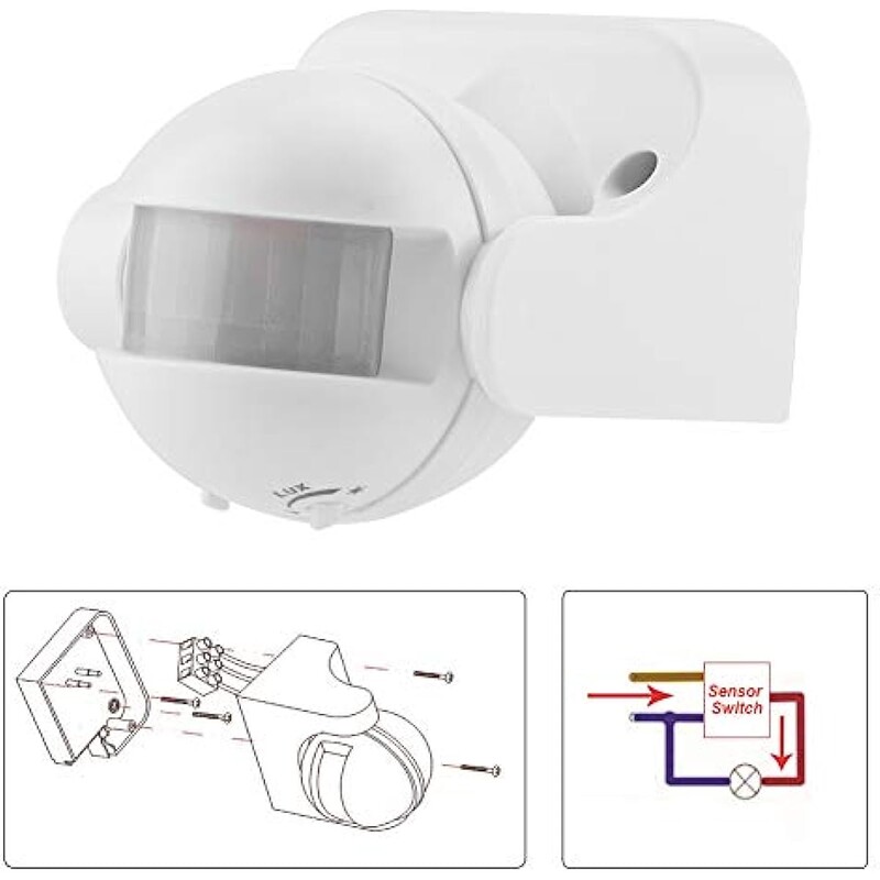 Διακόπτης φωτός αισθητήρα κίνησης PIR, Διακόπτης τοίχου φωτός αισθητήρα κίνησης ανιχνευτής κίνησης Ρυθμιζόμενη γωνία για ανιχνευτή φωτισμού πεζοδρόμιο εξωτερικού χώρου