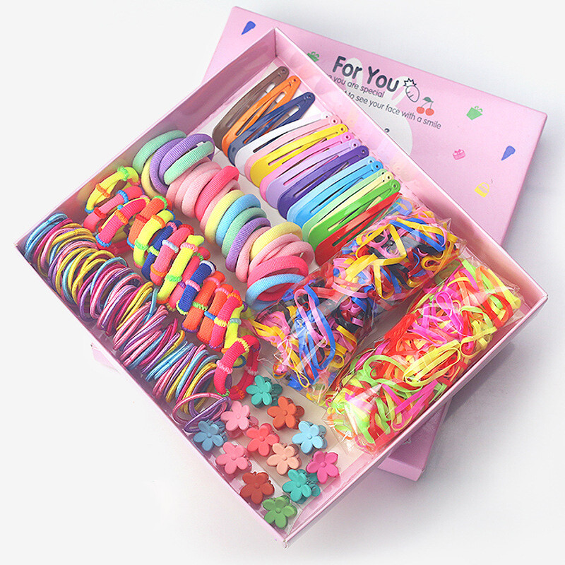 1 комплект/партида Аксесоари за коса за момичета Обикновена фиби за глава Подарък Шнола за коса с цветя Еластична гумена лента за еднократна употреба Мини шапка с нокти