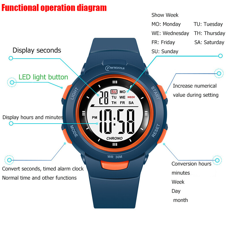 UTHAI vaikiški laikrodžiai sporto mada Šviečiantis vandeniui atsparus žadintuvas Išmanieji laikrodžiai berniukams ir mergaitėms Studentų elektroninis laikrodis Dovana