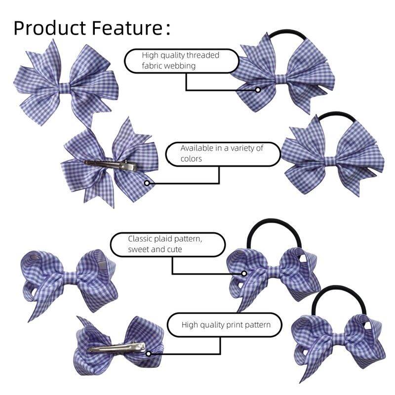 Arc de păr în carouri dulci Benzi elastice pentru păr Set de agrafe de aligator Panglică de vichy Rotiță pentru fete Copii Copii 8 buc/lot