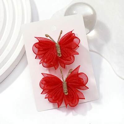 2db/szett Pillangós hajcsat színátmenetes bolyhos hajtűk arany színű Aranyos géz fejfedők Lányok Gyerek Haj Kiegészítők Ajándék