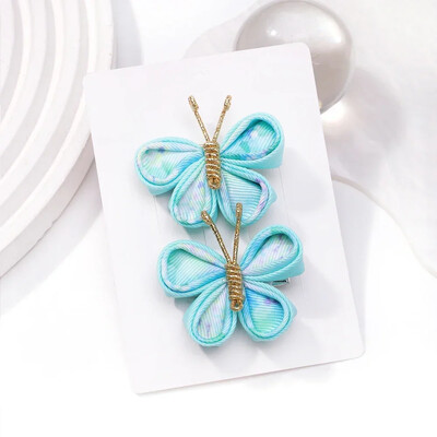 2db/szett Pillangós hajcsat színátmenetes bolyhos hajtűk arany színű Aranyos géz fejfedők Lányok Gyerek Haj Kiegészítők Ajándék