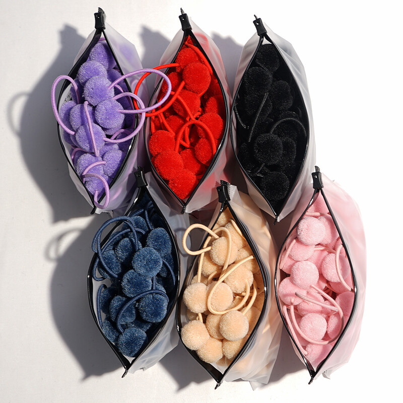 20 bucăți 1,4" minge de blană dublă și solidă, cu frânghie elastică, bandă lucrată manual pentru copii, fete, accesorii de păr