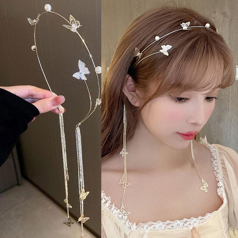 Accesorii pentru păr cu strasuri Bentiță de perle de cristal Tochină pentru cap Bentiță de fluture Cerc de păr pentru femeie Tiara pentru bentita pentru fete