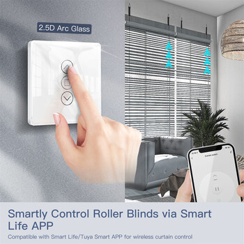 MOES WiFi RF433 Smart 2.5D Arc Glass сензорен превключвател за завеси за ролетни щори Щори Smart Life/Tuya APP работи Alexa Google Home