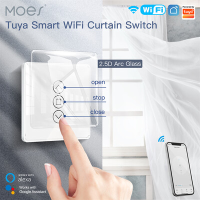 MOES WiFi RF433 Smart 2.5D Arc Glass Touch Curtain jungiklis roletams Roletai Smart Life/Tuya APP Veikia Alexa Google Home