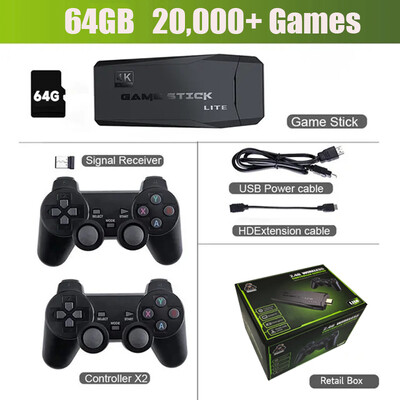 Конзола за видеоигри 2.4G двоен безжичен контролер Game Stick 4K 20000 игри 64 32GB Ретро игри за PS1/GBA Boy Коледен подарък