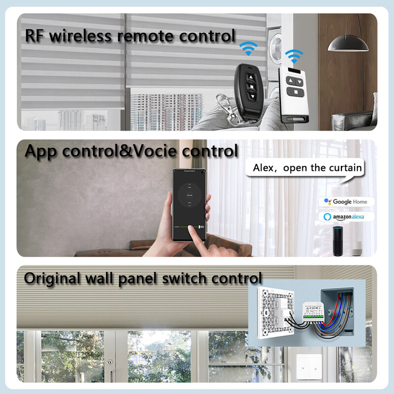 WiFi nutikas kardina lüliti elektriline rullava katiku uksekontroller Tuya App hääljuhtimine Alexa Alice 433 MHz kaugjuhtimispuldiga